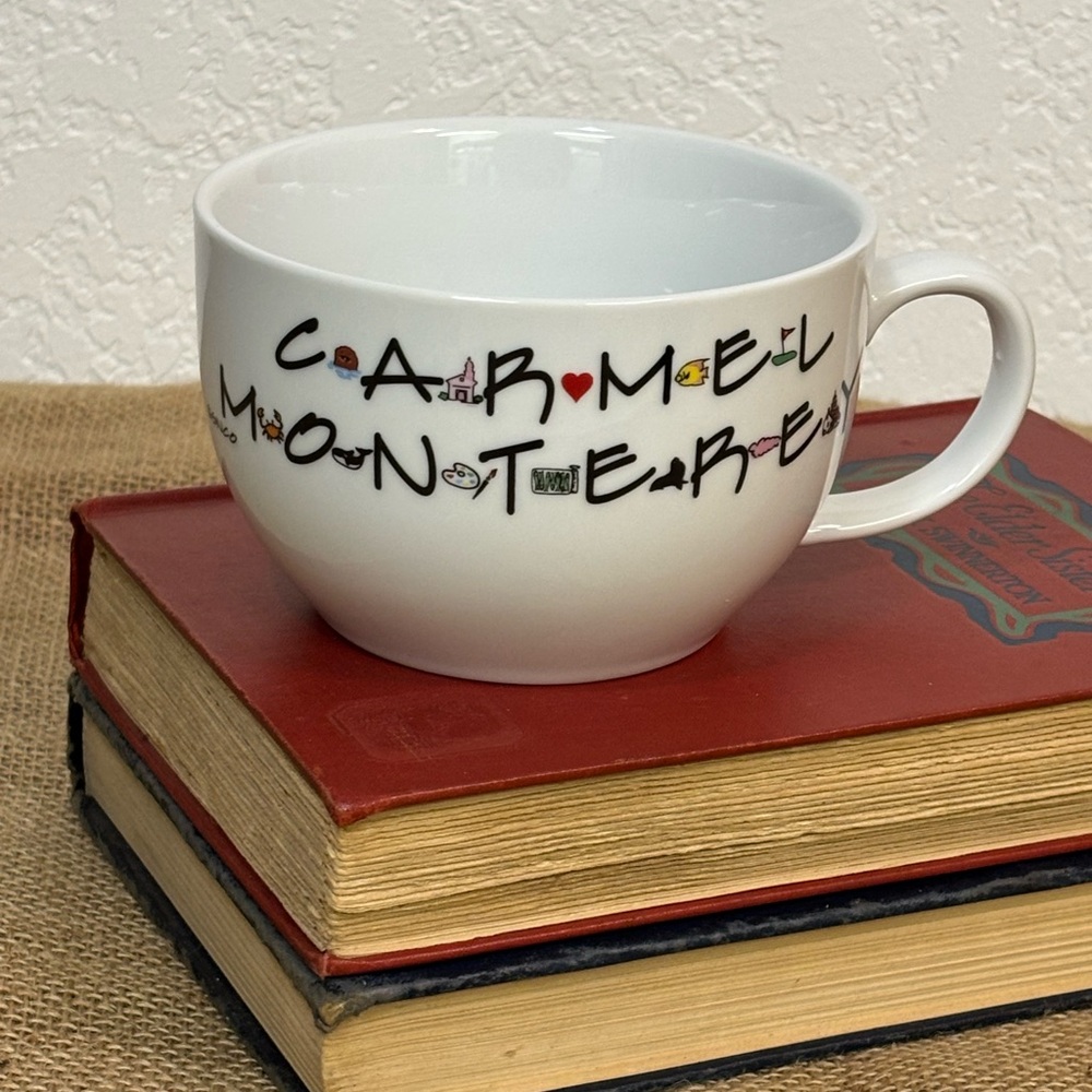 🏖️Carmel Monterey California Souvenir Mug, SNCO Brand, White with Art Design